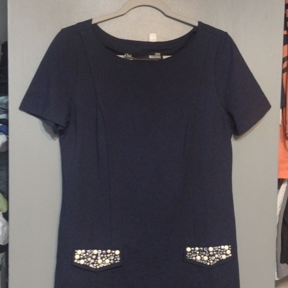 LOVE Moschino Embellished Pockets navy blue dress size 6